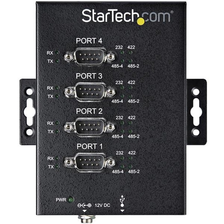 USB хъб Startech, 12V, Plug and Play, стомана, черен