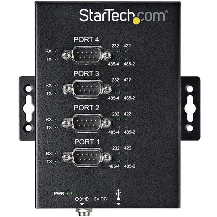 USB хъб Startech, 12V, Plug and Play, стомана, черен