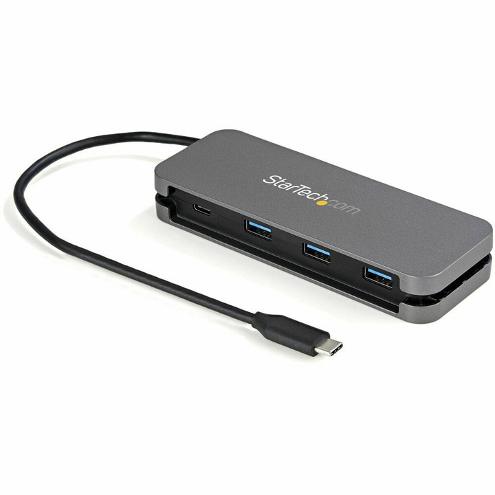 USB хъб, Startech, Пластмаса, 4 порта, USB 3.2, Черен/Сив