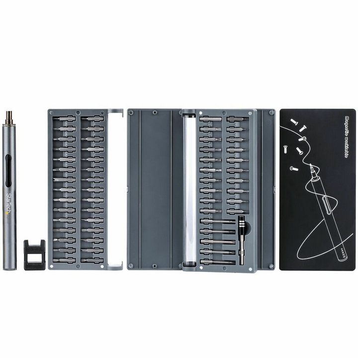 Комплект електрически отвертки Startech CTK55PCEDRIVE, 55 полюса, сребърен, 0.35 NM, с батерии