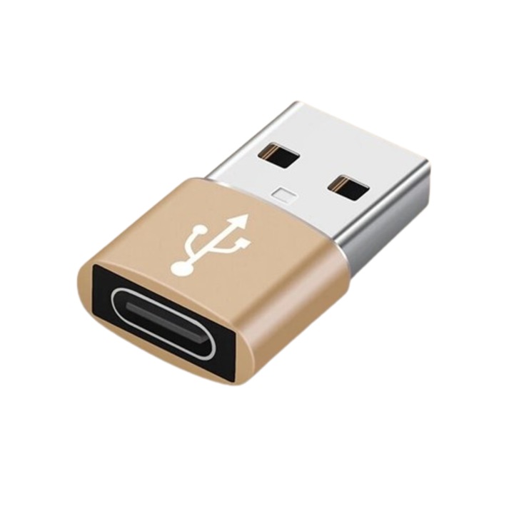 OTG OTG адаптер с USB-C към USB 3.0 щепсел, 3A бързо зареждане и пренос на данни, алуминиев корпус, злато