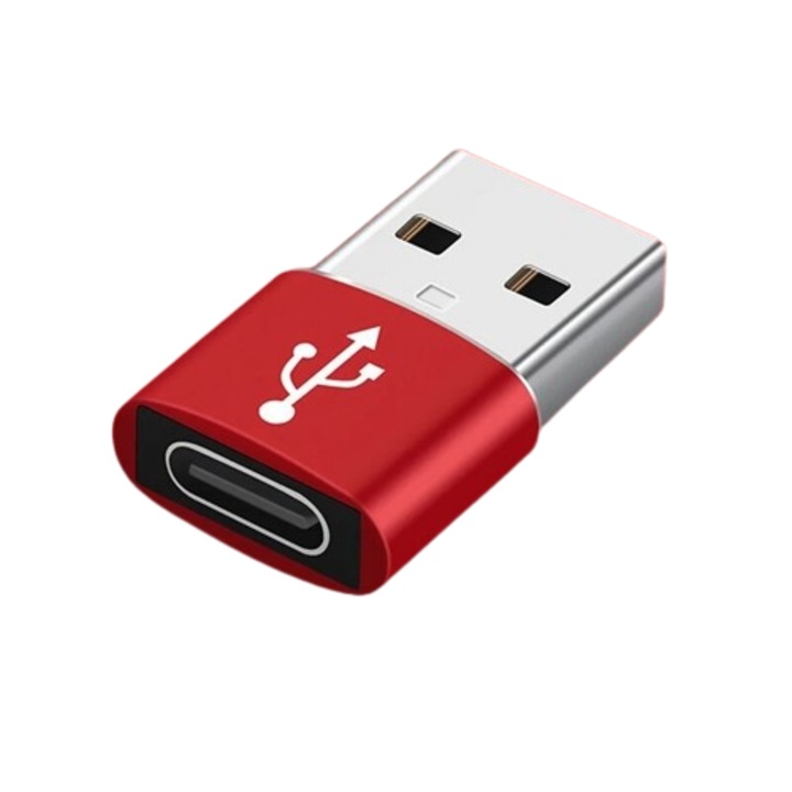 OTG OTG адаптер с USB-C към USB 3.0 щепсел, 3A бързо зареждане и пренос на данни, Алуминиев корпус, Червен