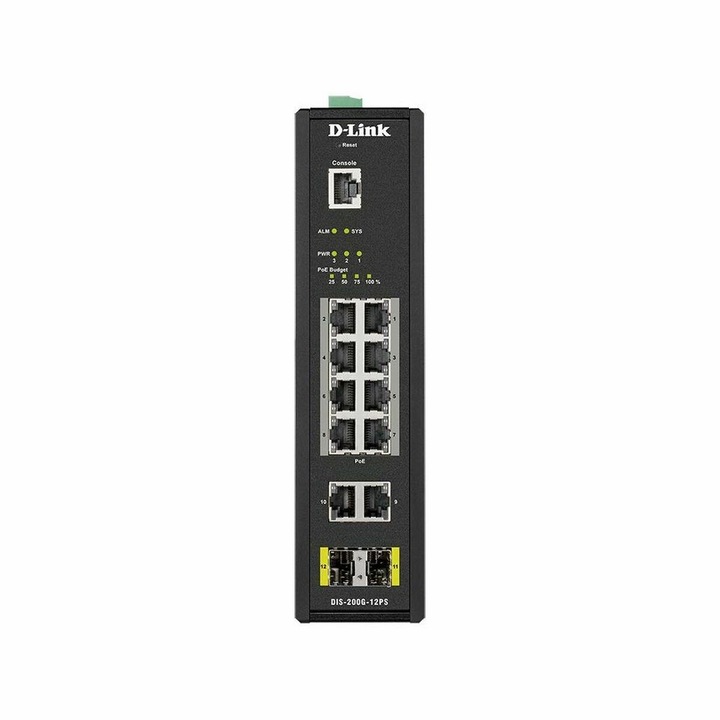 Switch fara management D-Link DIS-200G-12PS, negru