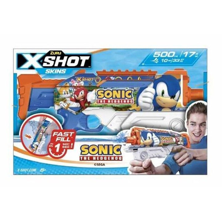 Pistol de apa, X-Shot Skins, Model Sonic, 35 x 6 x 23 cm, + 5 ani