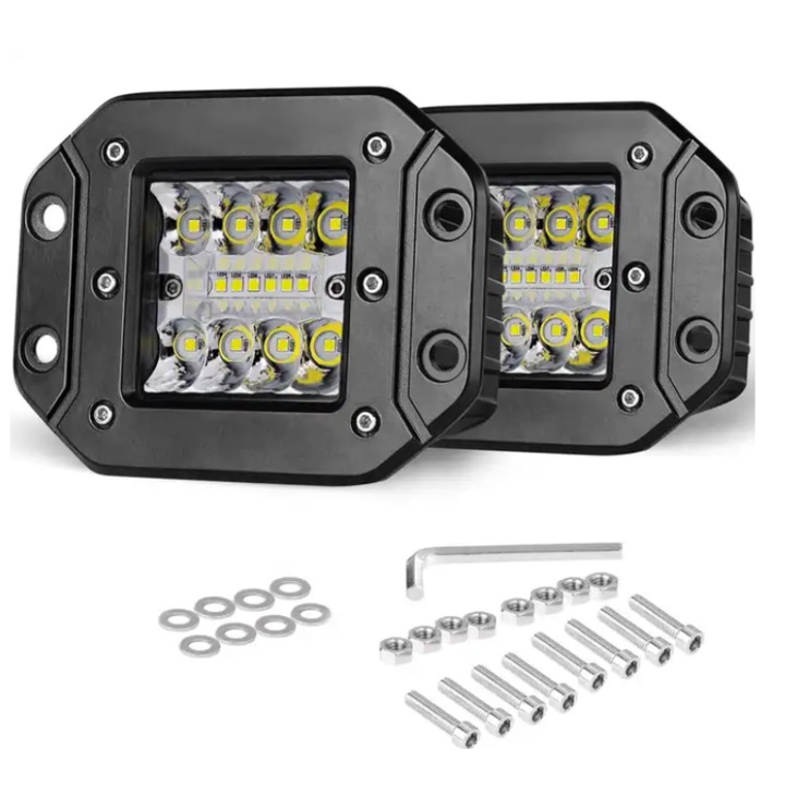 Set 2 Proiectoare Auto LED 48W Off Road 12V-24V, 14 LED High Power, 3 Randuri Spot + Flood, IP67, Carcasa Aluminiu, Lumina Alba 6000K – Proiectoare SUV 4x4 ATV Camion Utilaje
