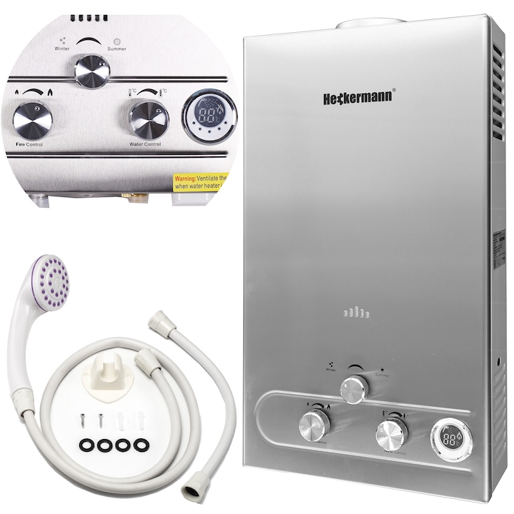 Incalzitor instant de apa, Heckermann JSD-HB03, 18L/min, inox, 35x15x63cm