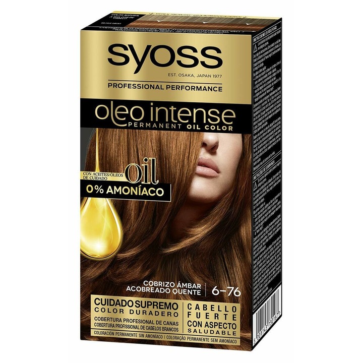 Vopsea de par Syoss Olio Intense, fara amoniac, 6.76 Cobrizo ambar