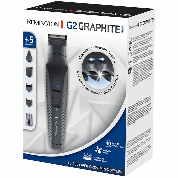 Aparat de tuns, Remington PG2000, lame inox, negru, cu 5 atasamente