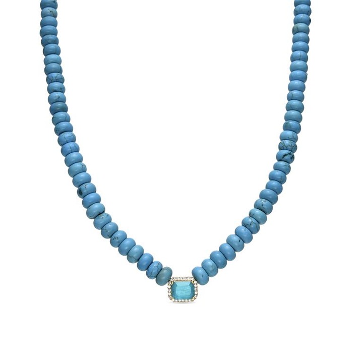 Colier Ekrul LUXENTER din Argint 925 si margele din piatra naturala semipretiosa Turcuaz finisat cu Aur galben de 18k