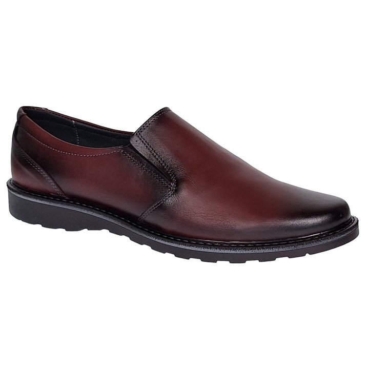 Pantofi barbati casual din piele naturala Bordeaux, cu elastic GKR106VIS Marimea 44