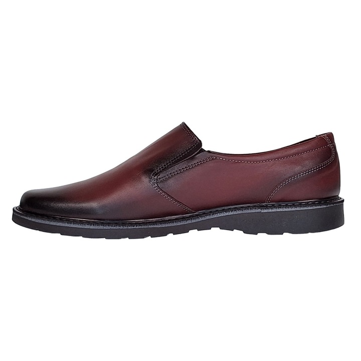 Pantofi barbati casual din piele naturala Bordeaux, cu elastic GKR106VIS Marimea 44
