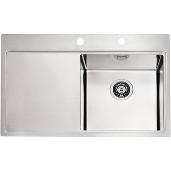 Chiuveta bucatarie Alveus Pure 40, cuva dreapta, finisaj satinat, 790 x 525 mm, adancime cuva 205 mm, sifon Quick Close inclus, Inox