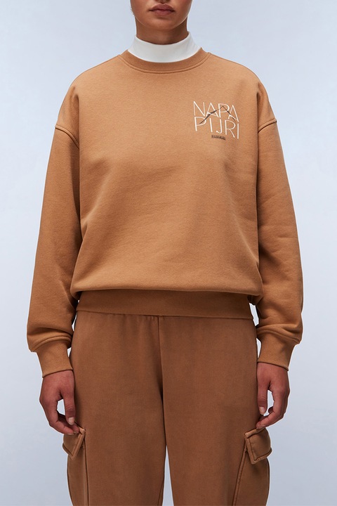 Napapijri, Bluza de trening lejera cu imprimeu pe piept, Maro deschis, XS