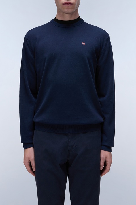 Napapijri, Pulover de bumbac cu decolteu la baza gatului Droz, Bleumarin