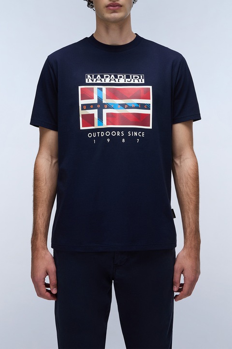 Napapijri, Kerek nyakú logós és mintás póló, Piros/Tengerészkék