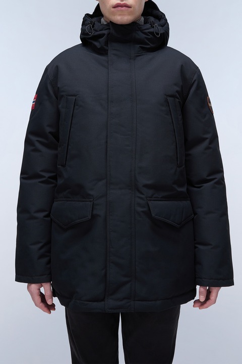 Napapijri, Jacheta lunga cu vatelina din material rezistent la apa Cornier, Negru