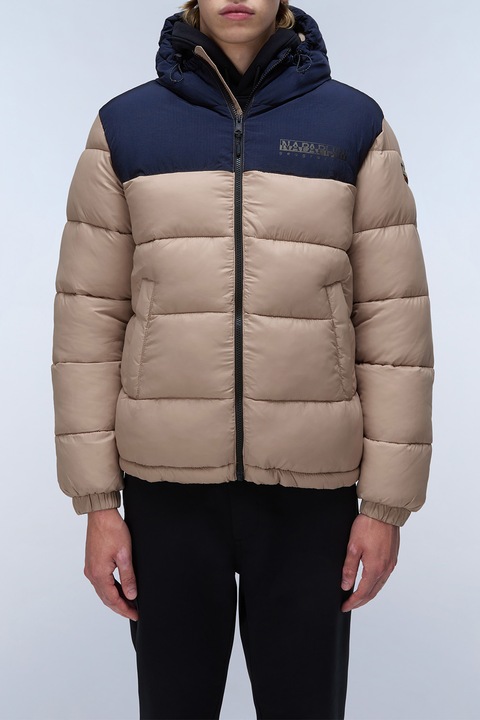 Napapijri, Hornelen bélelt és steppelt télikabát kapucnival, Bézs/Tengerészkék