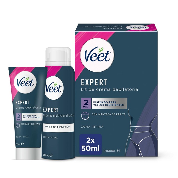 Комплект от 2 продукта за обезкосмяване, Veet Expert, бикини/интимна зона, 2x50 мл