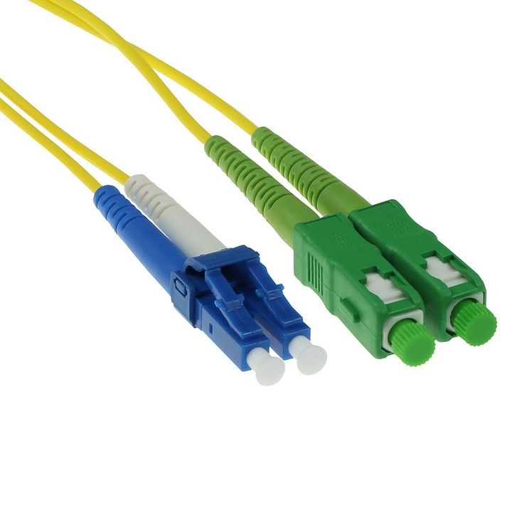 Cablu fibra optica ACT Singlemode OS2 duplex, conectori SC/APC si LC/PC, 0,5m, galben