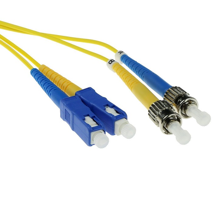 Cablu fibra optica ACT, Singlemode 9/125 OS2, duplex, conectori SC-ST, 1.5m, galben