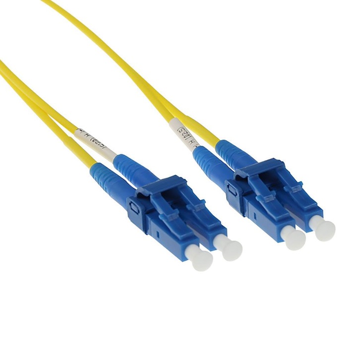 Cablu fibra optica ACT, Singlemode 9/125 OS2, duplex, conectori LC, 20m, Galben/Albastru