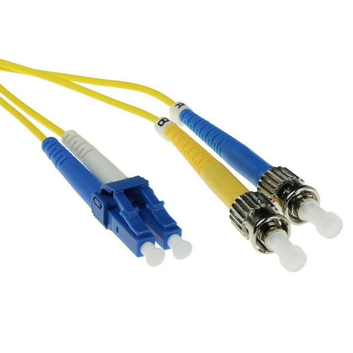 Cablu fibra optica ACT, Singlemode 9/125 OS2, duplex, conectori LC-ST, 10m, Galben