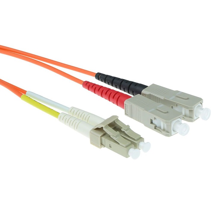 Cablu fibra optica ACT, Multimode 50/125 OM2, duplex, conectori LC si SC, 0.5m, portocaliu
