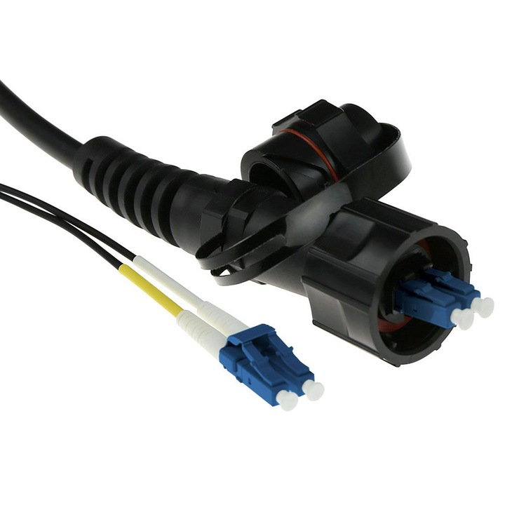 Cablu fibra optica ACT, Singlemode 9/125 OS2 duplex, conectori LC/IP67 LC, 30m, negru