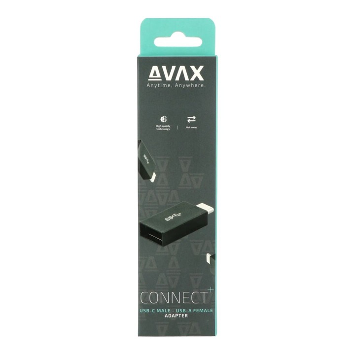 Adaptor OTG AVAX AD602 CONNECT+, Type C - USB A, tata/mama, Negru