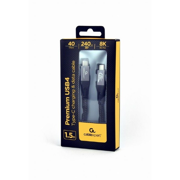Gembird CCBP-USB4-CMCM240-1.5M Premium USB 4 Type-C charging and data cable 1,5m Black, 237772, Kábel