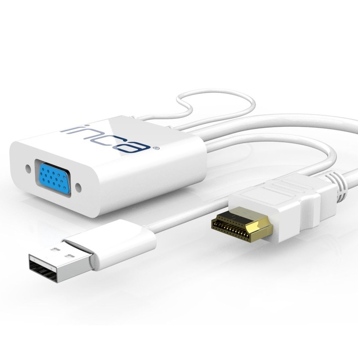 Adaptor video Inca IVTH-01, VGA la HDMI, FullHD, alb