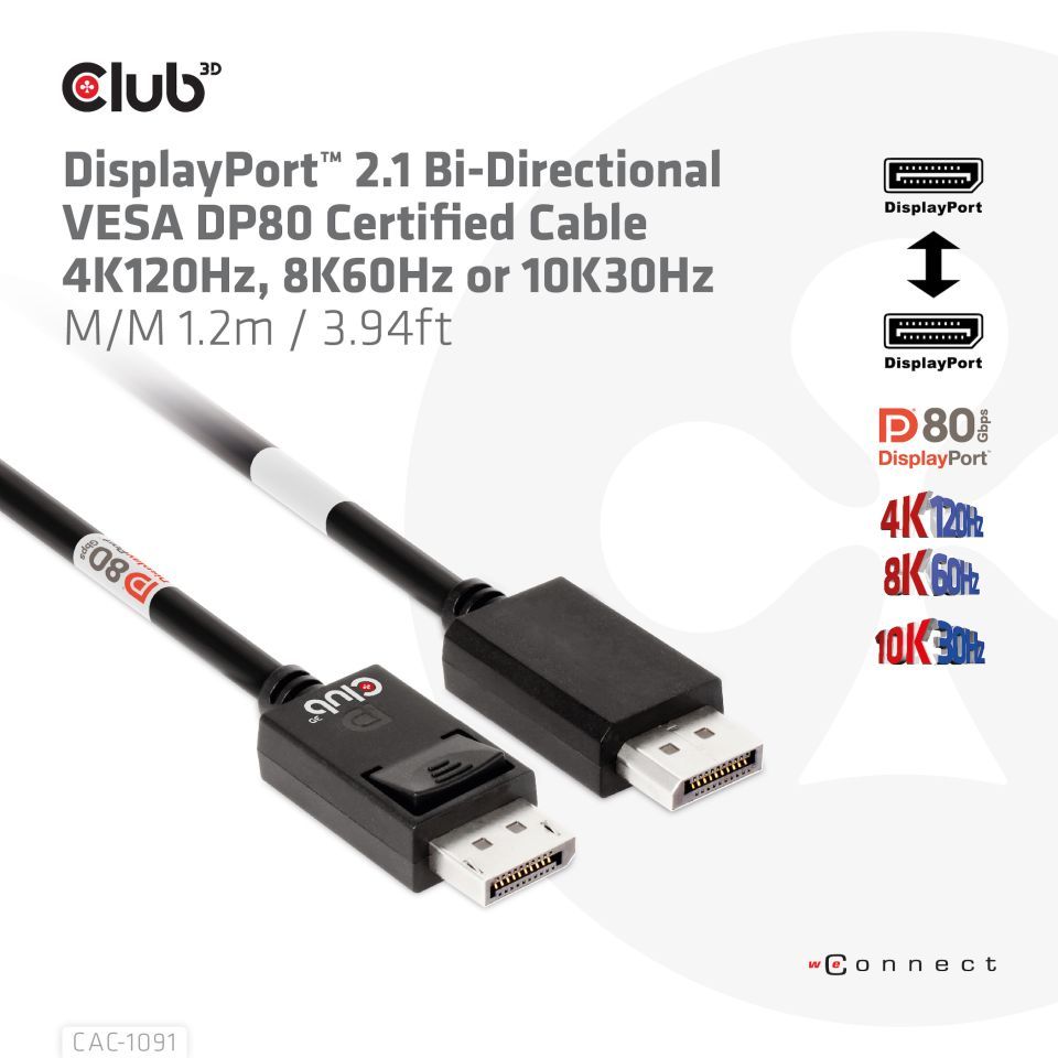 Cablu Club3D DisplayPort 2.1 bidirectional VESA DP80 certificat