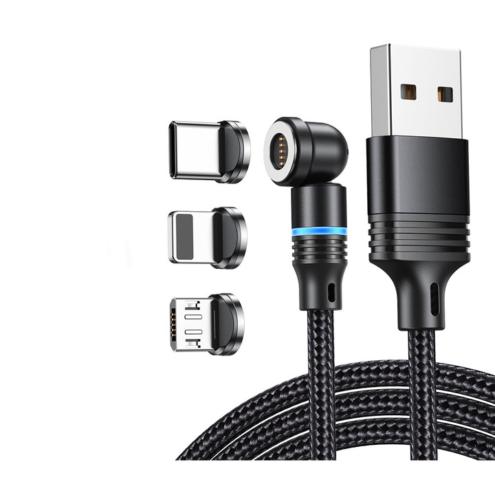 AUFU mágneses kábel, 540° forgás, 3A, fekete