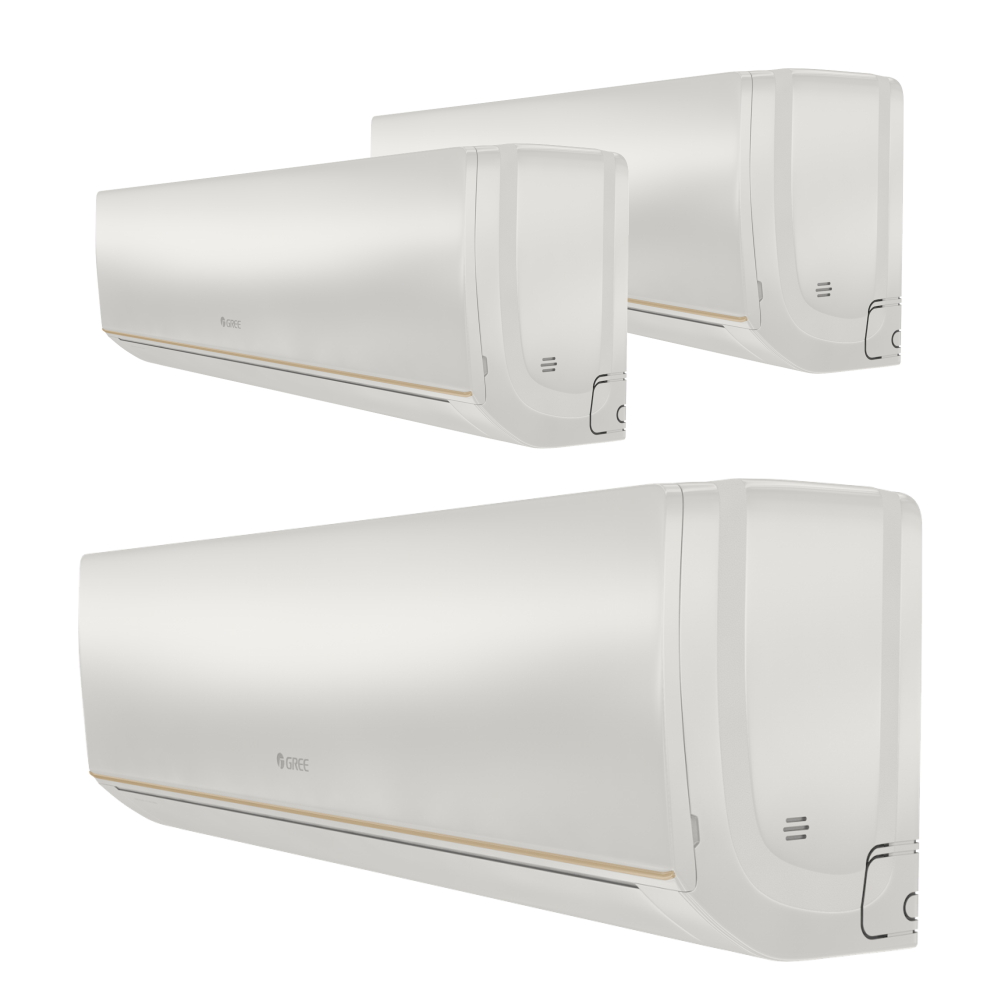Sistem aer conditionat Gree pentru 3 incaperi, multisplit, unitate exterioara de 24000 btu, unitati interioare 2x7000 + 12000 btu model Bora A5, WiFi inclus, clasa A++/A+, Inverter cu dispozitiv de fixare VibraZerro pentru unitatea exterioara