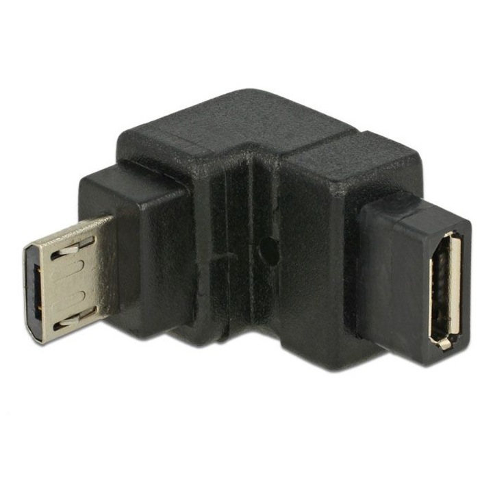 Adaptor unghiular Delock, MicroUSB-B 2.0 tata la MicroUSB-B 2.0 mama, Negru