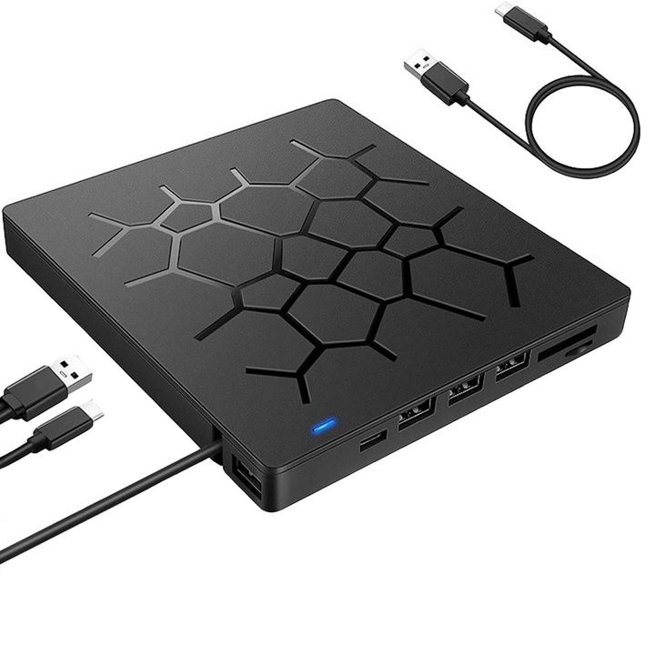 Unitate optica externa portabila, multifunctionala, USB 3.0, cititor carduri SD/TF, compatibila laptop/desktop/Macbook/iMac, negru