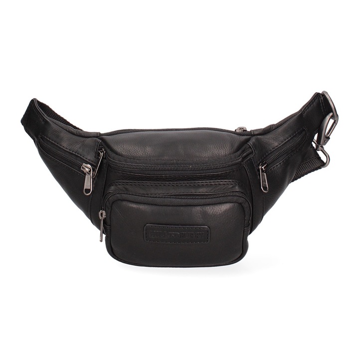 Hill Burry, Borseta de piele cu buzunare multiple, Negru