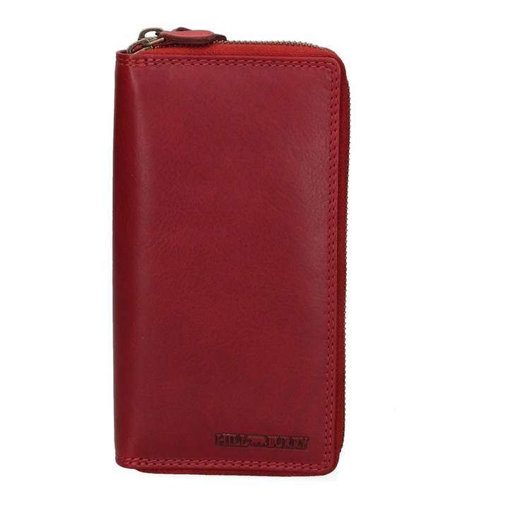 Hill Burry, Portofel de piele cu fermoar, Rosu