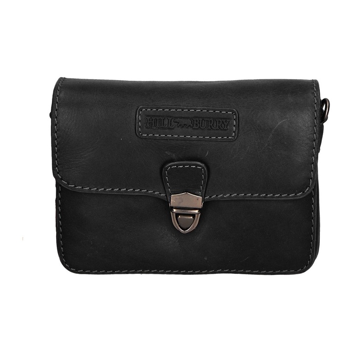 Hill Burry, Geanta crossbody de piele cu bareta detasabila, Negru