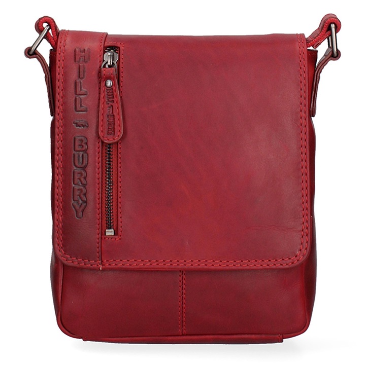 Hill Burry, Geanta crossbody de piele, Rosu