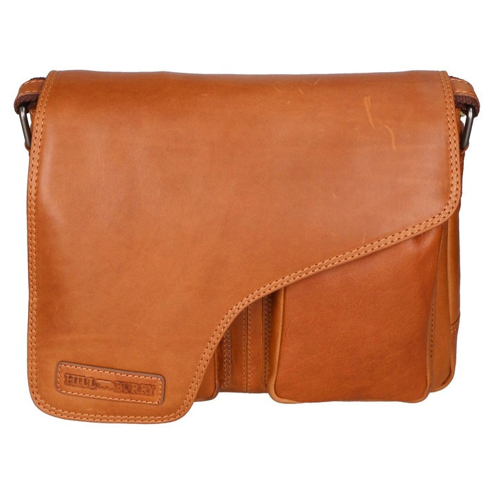 Hill Burry, Geanta messenger de piele, Maro cognac