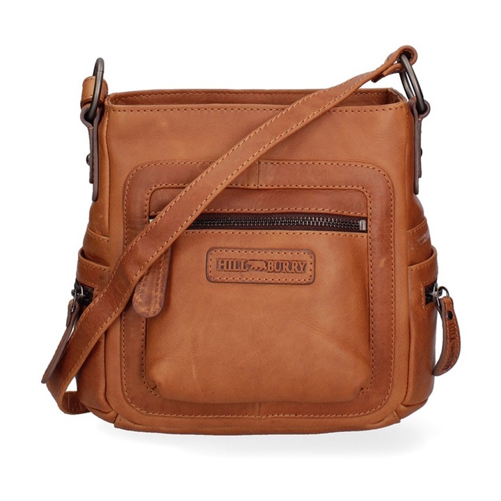 Hill Burry, Geanta crossbody de piele 32599, Maro cognac