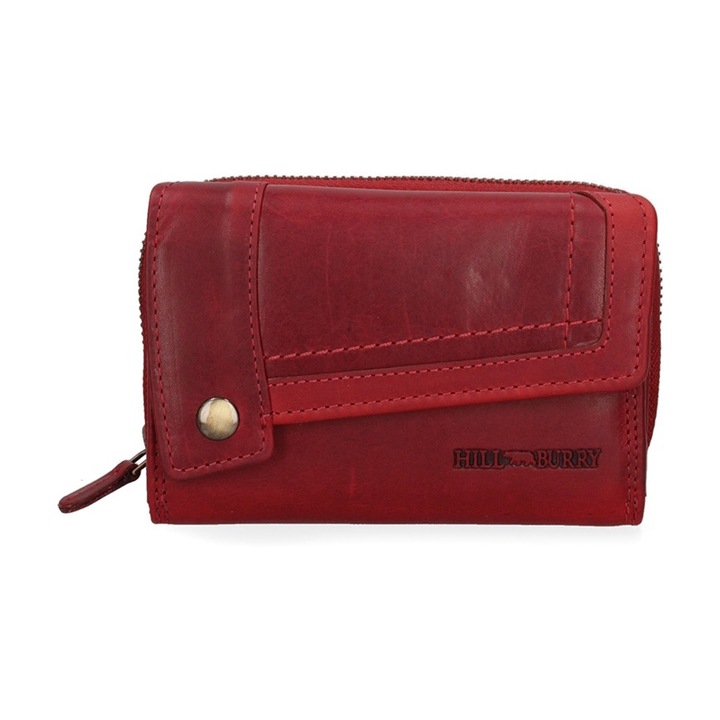 Hill Burry, Portofel de piele cu logo discret, Rosu