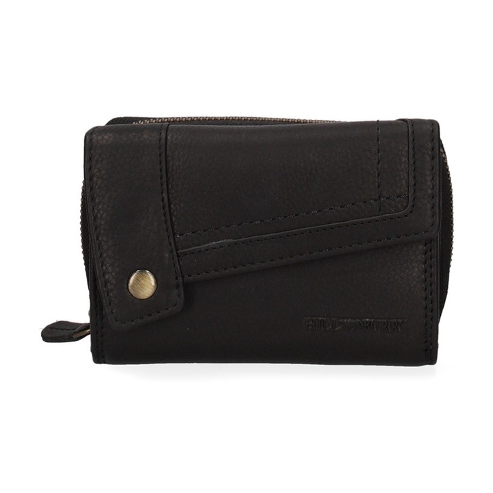 Hill Burry, Portofel de piele cu logo discret, Negru