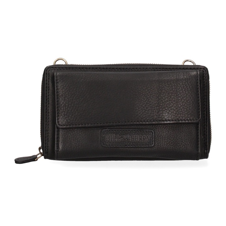 Hill Burry, Portofel de piele cu buzunar frontal cu clapa 37611, Negru