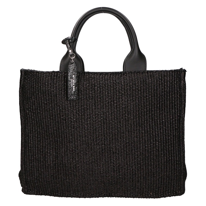 My-Best Bag, Geanta shopper de piele si material textil, Negru