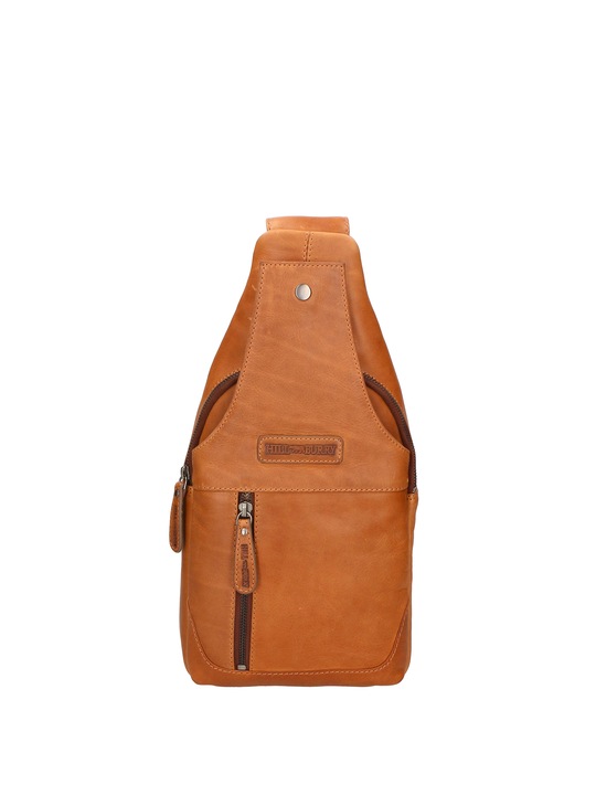 Hill Burry, Rucsac de piele cu buzunare exterioare, Maro cognac
