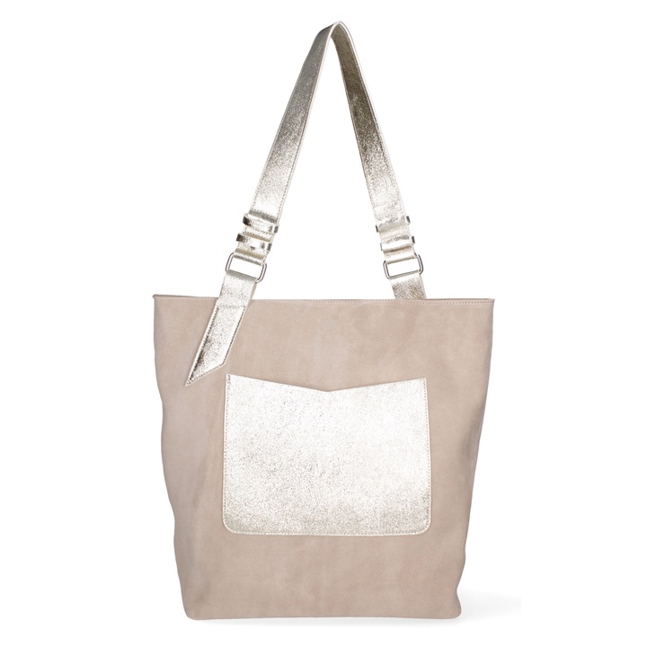 Roberta Rossi, Geanta shopper de piele cu detalii metalizate, Maro taupe