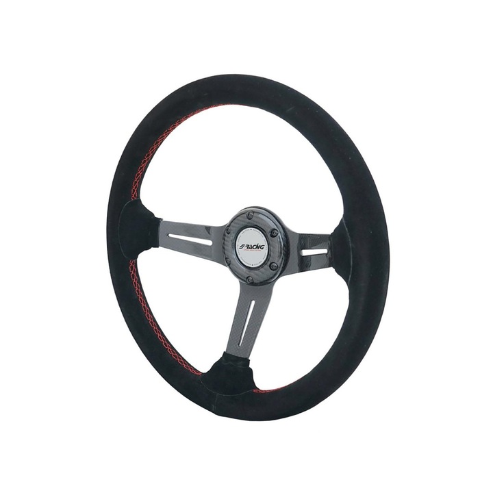 Volan Simoni Racing Mauro, carbon cu cusaturi rosii, 350x65x105mm