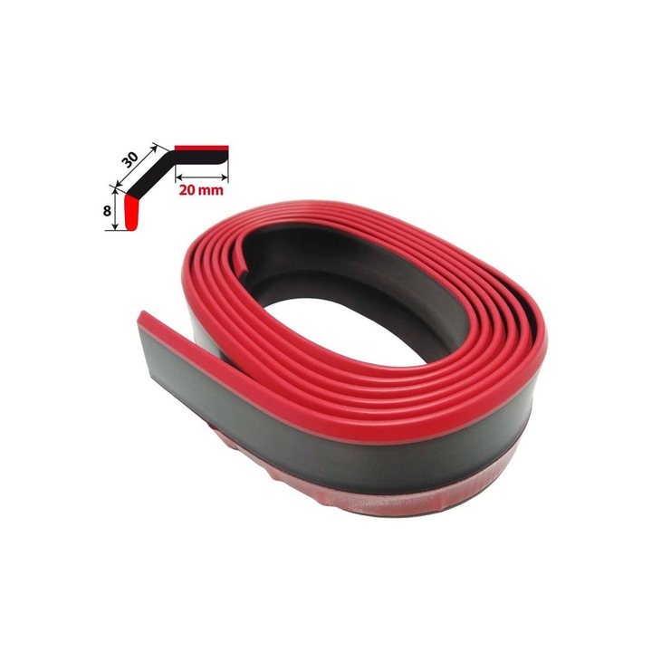 Spoiler auto tuning Simoni Racing, elastomer, rosu/negru, 20x30x8mm, 250cm